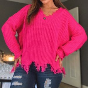MAIN STRIP neon distressed sweater